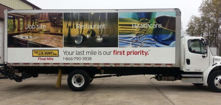 Full printed box truck wrap for J.B. Hunt Final Mile, by Lombardo Lettering, New Jersey