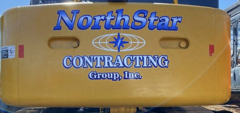 Excavator counterweight lettering for NorthStar Contracting Group, by Lombardo Lettering, New Jersey