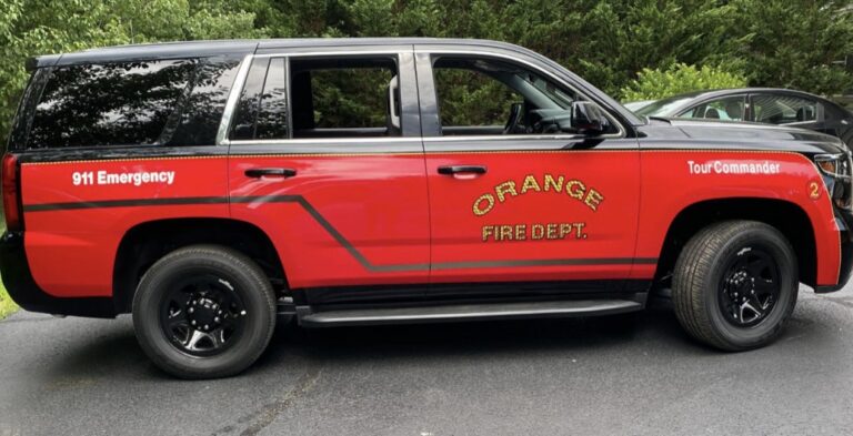 Fire department SUV lettering and striping for Orange Fire Dept., by Lombardo Lettering