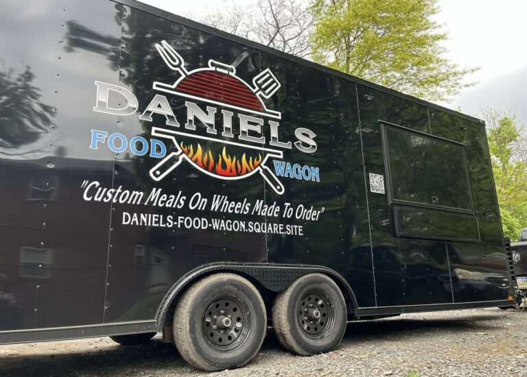 Food trailer lettering for Daniels Food Wagon, by Lombardo Lettering, New Jersey