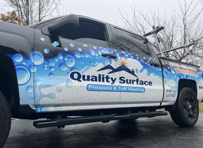 Pickup truck graphics for Quality Surface Pressure & Soft Washing, Dover NJ, by Lombardo Lettering