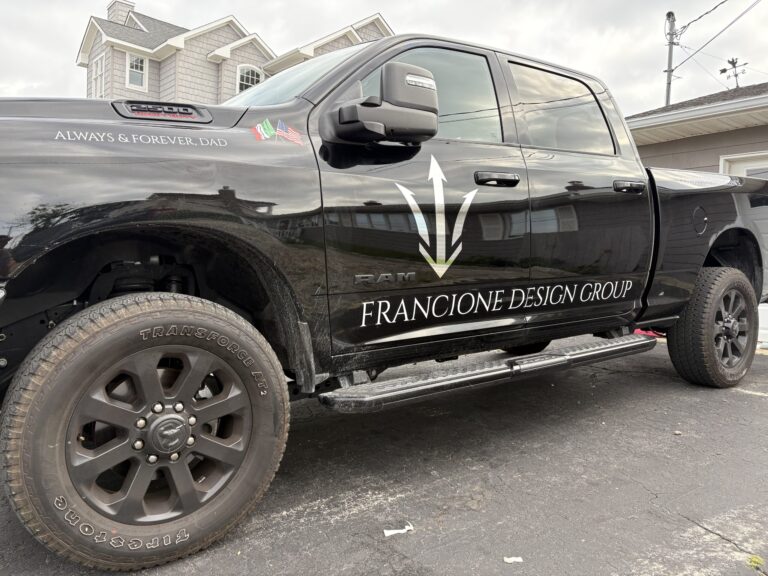 Pickup truck door lettering for Francione Design Group, by Lombardo Lettering, New Jersey