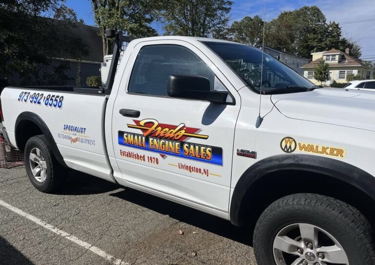 Pickup truck lettering for Fredo's Small Engine Sales, Livingston NJ, by Lombardo Lettering