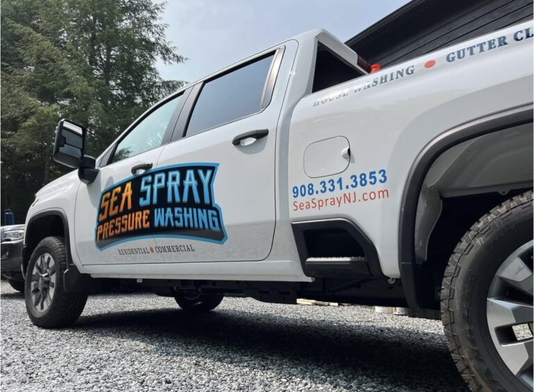 Pickup truck lettering for Sea Spray Pressure Washing, by Lombardo Lettering, New Jersey