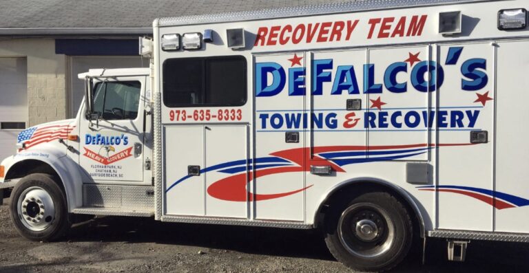 Recovery truck lettering for DeFalco's Towing & Recovery, by Lombardo Lettering, New Jersey