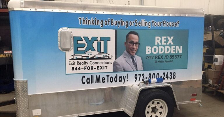 Printed trailer graphics for an Exit Realty Connections agent, by Lombardo Lettering, New Jersey