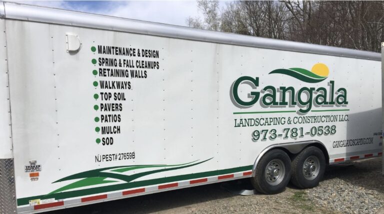 Enclosed trailer lettering for Gangala Landscaping & Construction, by Lombardo Lettering, New Jersey