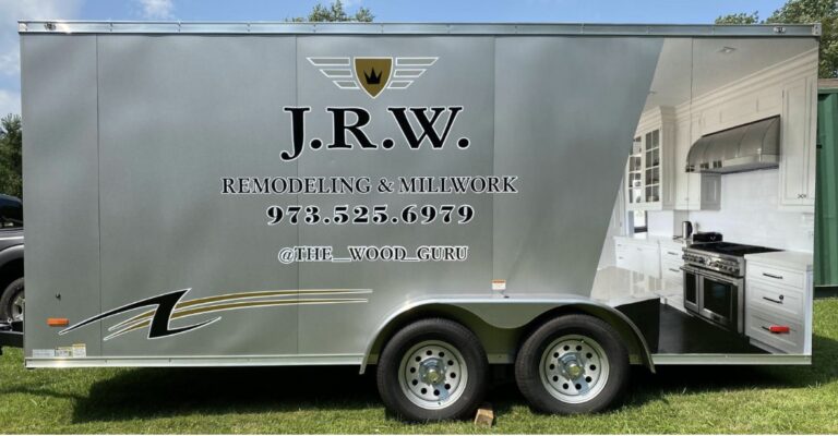 Full printed trailer wrap for J.R.W. Remodeling & Millwork, by Lombardo Lettering, New Jersey