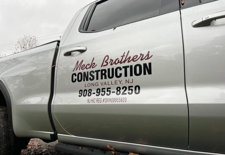 Truck door lettering with NJ HIC registration for Meck Brothers Construction, Long Valley NJ, by Lombardo Lettering