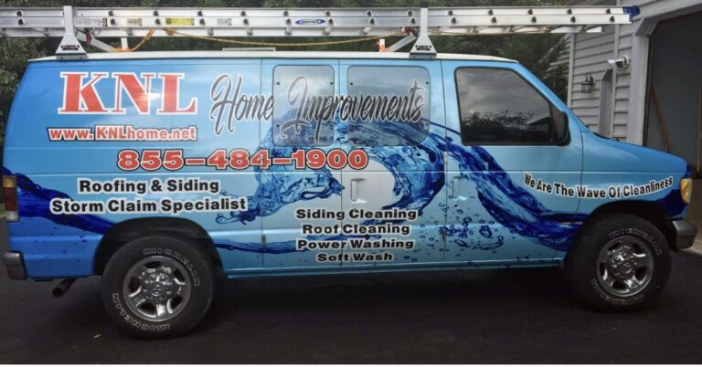 Printed van wrap for KNL Home Improvement, by Lombardo Lettering, New Jersey