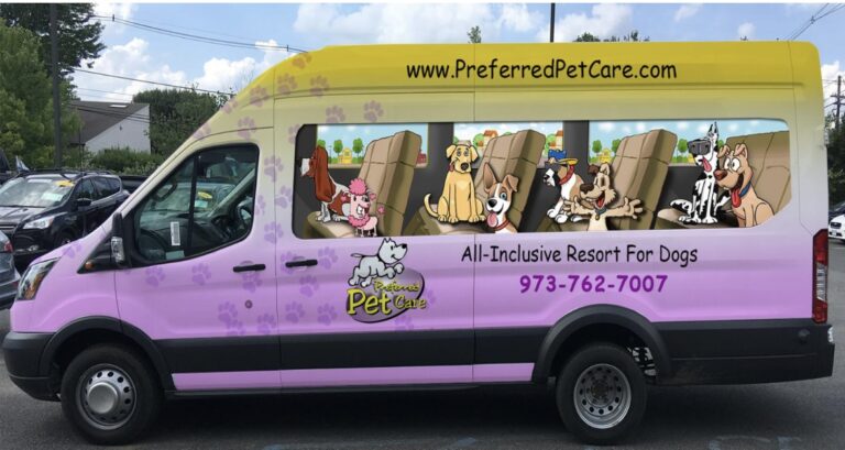 Printed van wrap for Preferred Pet Care, by Lombardo Lettering, New Jersey