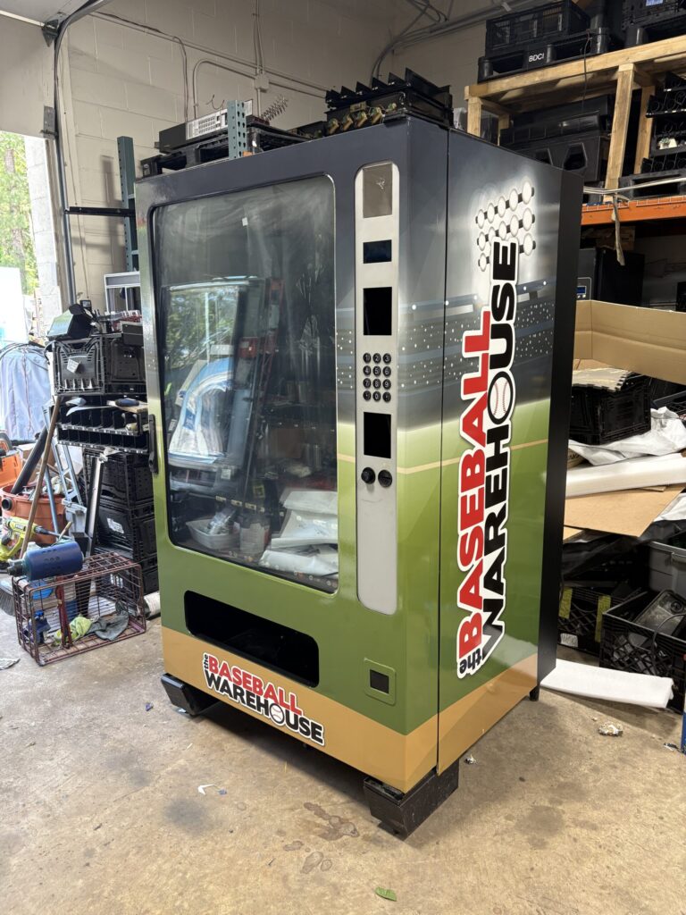 Vending machine wrap for Baseball Warehouse, by Lombardo Lettering, New Jersey