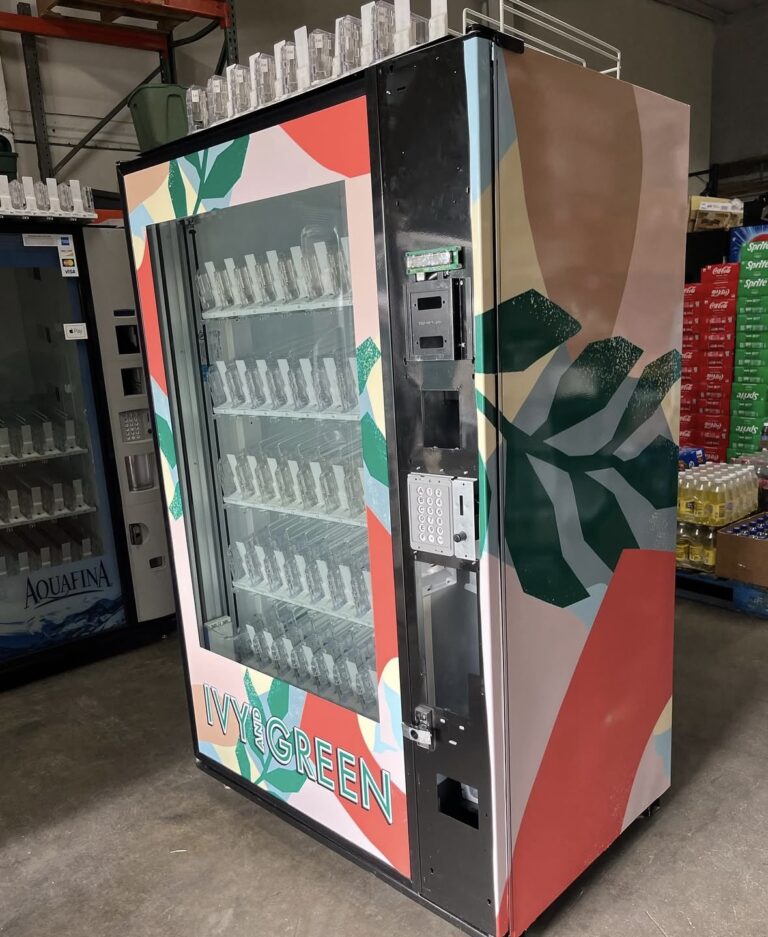Vending machine wrap with botanical design, by Lombardo Lettering, New Jersey