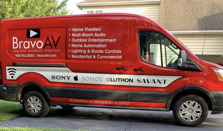 Work van graphics for Bravo AV, Bernardsville NJ, by Lombardo Lettering