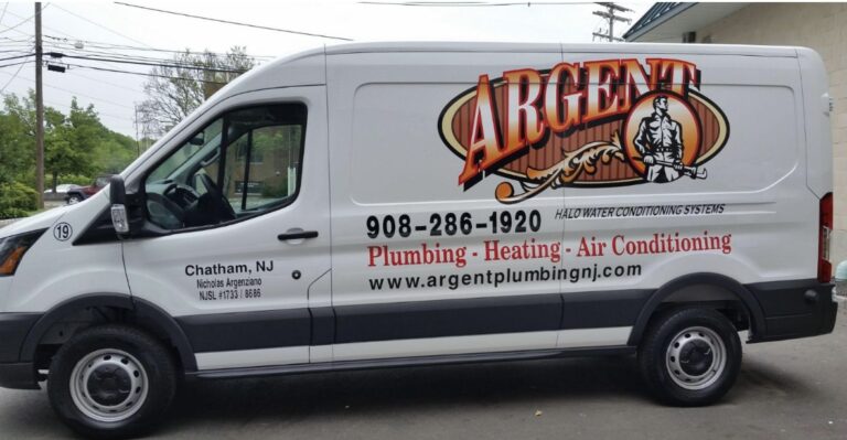 Work van lettering for Argent Plumbing, Heating & Air Conditioning, Chatham NJ, by Lombardo Lettering
